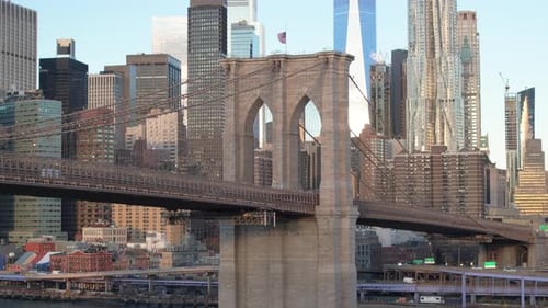 Aerial view of the Brooklyn Bridge on a winter morning