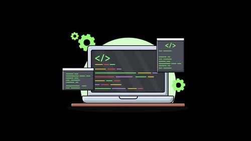 Ordenador portátil con ventana de codificación. Vídeo de animación conceptual de diseño web - Transparente