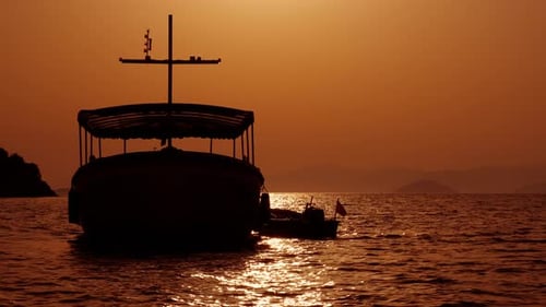 Panoramic Nightfall Sea with Yacht