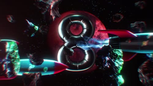 Retro Rocket Space Countdown Nummer 8