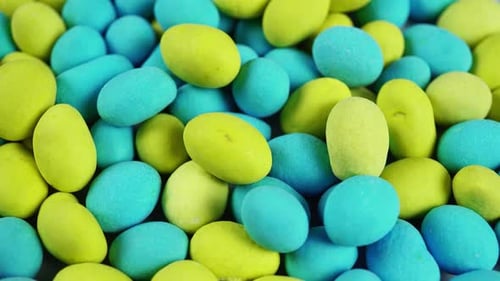 Colorful Candies in Blue and Yellow Shells