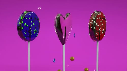 3D-Rendern Sie drei bunte Lutscher, die sich drehen