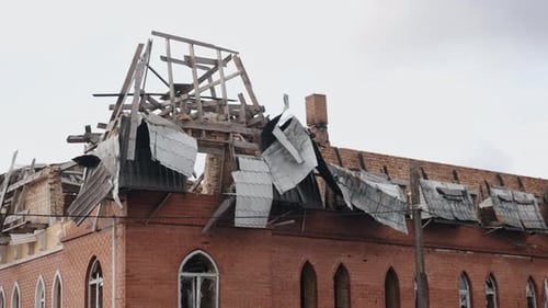 Ukrainian Refugees Russian Bomb Destroyed Building