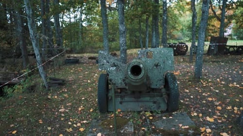 Old Soviet Russian Military Vehicle, Destroyed War Ukraine Army Technical Tank Gun Industrial. Russi