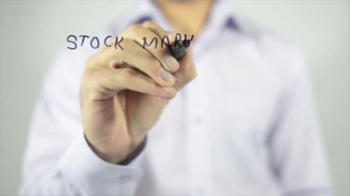 Stock Market Index Graph, Writing on Screen