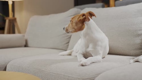 Calm Jack Russell Terrier Dog Relaxing on Sofa