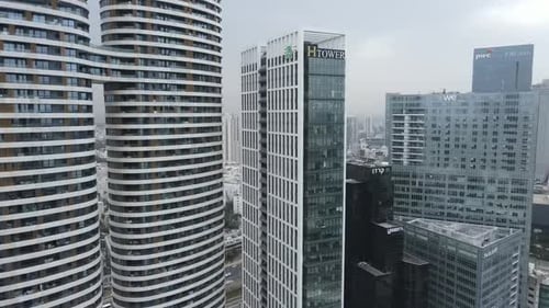 Tel Aviv air cityscape with financial district on a cloudy day
