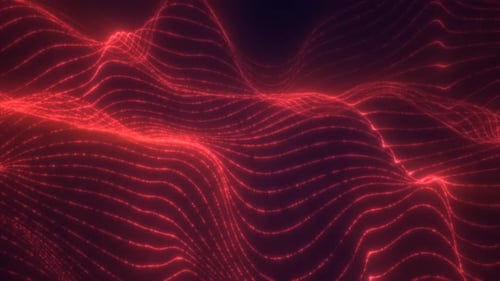 Intense red glowing digital waves forming smooth flowing lines across a dark futuristic background