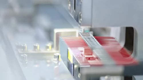 Technology industrial automation, closeup factory Environment assembling electronic components on an