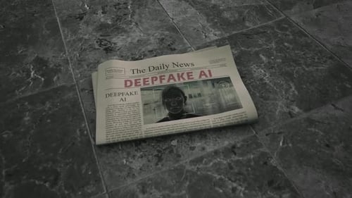 Deepfake AI News Headline Reveal on Floor