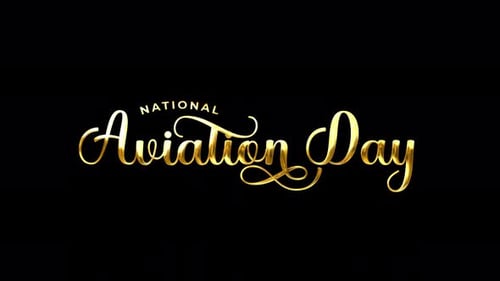 Elegant Gold Cursive Text National Aviation Day Title Animation