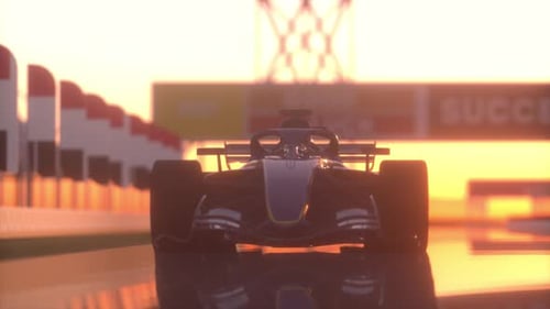 Stylized Formula 1 Race Car Zoom Out on Track