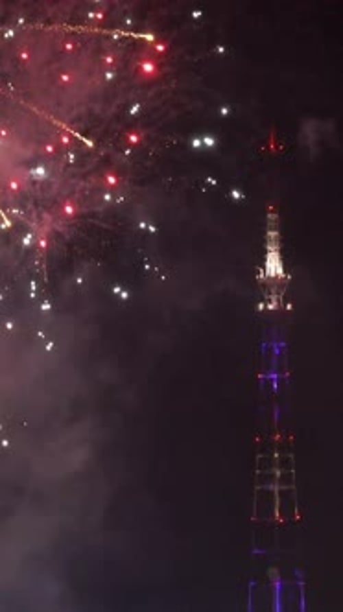 Beautiful colorful fireworks show in night sky