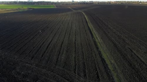 Landscape of Plowed Up Land on an Agricultural Field on a Sunny Autumn Day