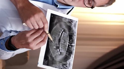 Man in Doctor's Coat Discusses X-Ray