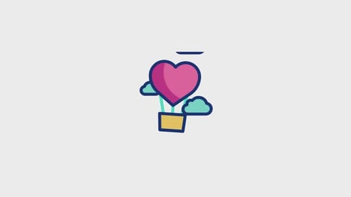 Flat Design Heart Hot Air Balloon Animation