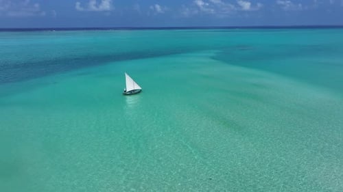 Aerial view of boat sailing, Maldives.