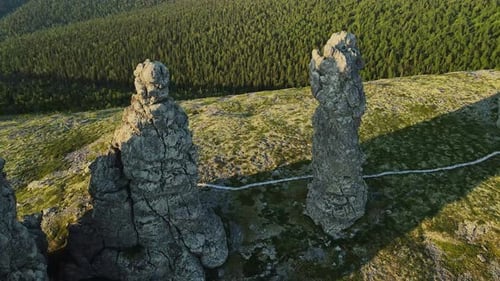 Aerial Weathered Stone Pillars on the Manpupuner Plateau