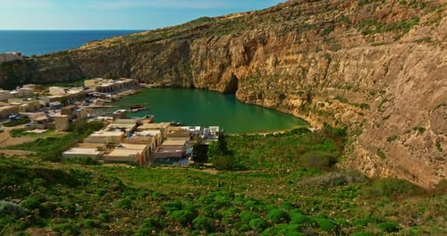 Aerial View of Blue Hole on Gozo Island Malta
