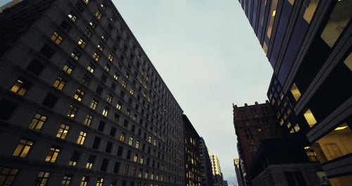 Cityscape at Dawn Showing Peaceful Streets and Closed Buildings