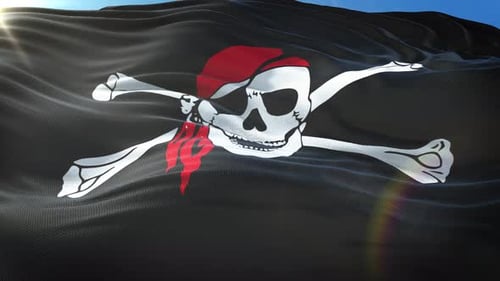 Realistic Pirate Flag Waving with Jolly Roger Skull