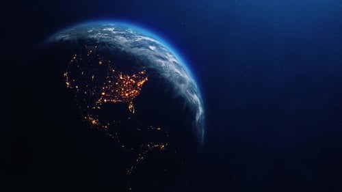 Realistic Motion Graphics of Planet Earth Rotating in the Night