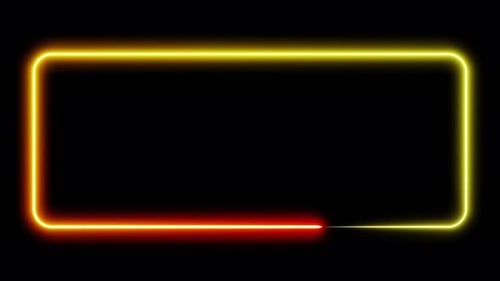 Neon frame orange and yellow lights motion loops square on black background 3d render. Neon speech