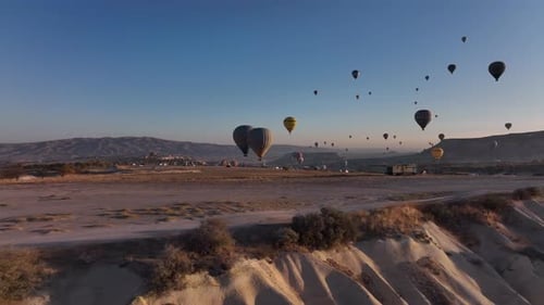 Morning Balloon Departure From The Hill In Cappadocia