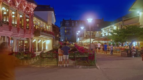 Timelapse Chamonix France Tourists Walking on the Streets of in Resort ChamonixMontBlanc in France