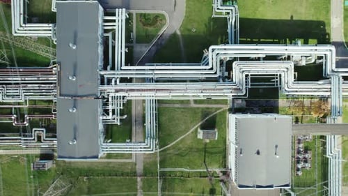 Power Station View From Height on the Pipeline Structure Environmental Issues Energy Transportation