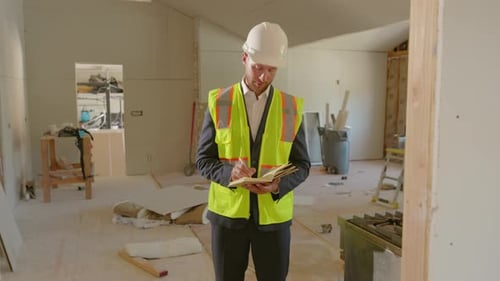 Construction Inspector Taking Notes on New Home Build