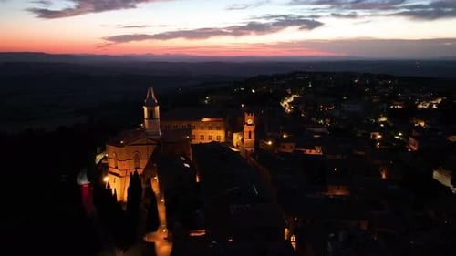 Aerial View of Duomo Di Santa Maria Assunta in Pienza Medieval Town Italy