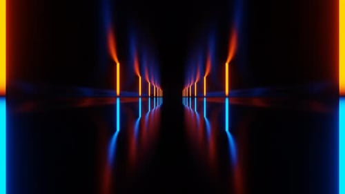 Abstract Blue and Orange Lines Neon Tunnel Loop Animation Background