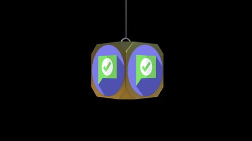 Golden 3D Cube with Messaging Checkmark Icon Animation