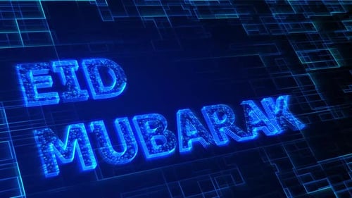 Eid Mubarak Futuristic Digital Greeting Text Loop