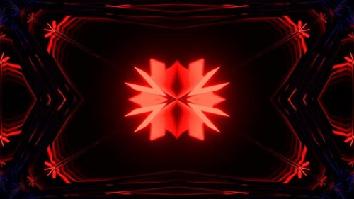 Blue And Red Symmetrical Bright Geometric Neon Kaleidoscope Pattern Background Vj Loop In 4K