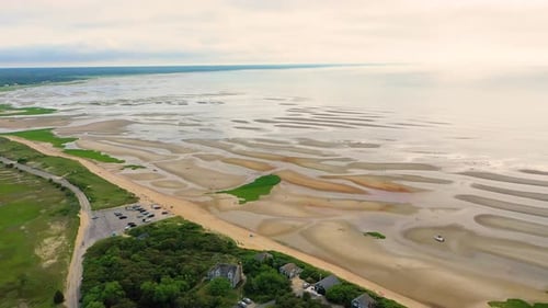 Public Beach Tidal Flats with Tide Pools, Sand Ridges, and Seaside Homes