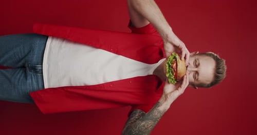 Hungry Man Eat Big Burger American Style