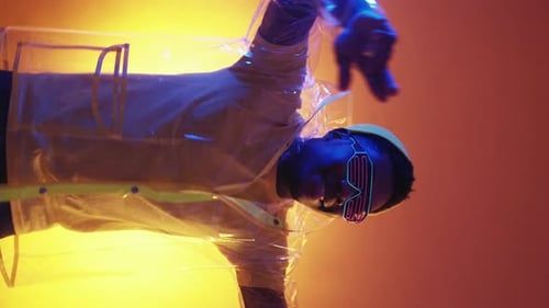 Vertical Video Cyberpunk Party Neon Man Dancing