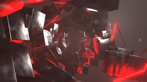 Red And White Strobe Floating Cube Tunnel Background Vj Loop In 4K