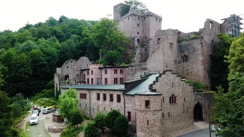 Massive historic building, medieval castle in the middle of the forest, 4k