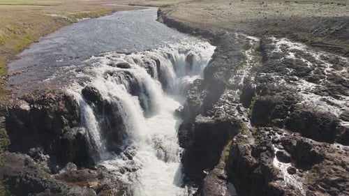 Aerial View of Iceland Waterfalls and Canyons on a Sunny Summer Day