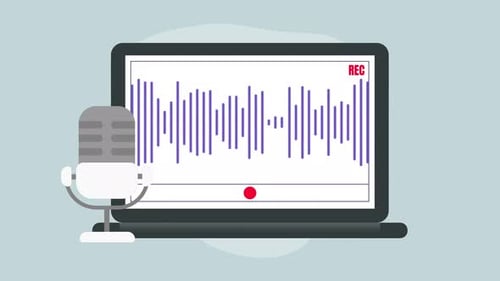 Microphone records voiceover onto laptop for professional sessions.