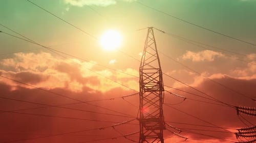 Power Line Silhouette Against Sunrise Sky