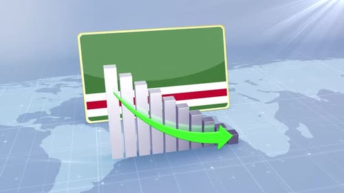 Chechen Repub Lic Of Ichkeria Flag With Decrease Bar Chart Graph And Arrow Green