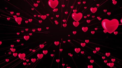 Romantic Flying Red Hearts Particle Loop Background