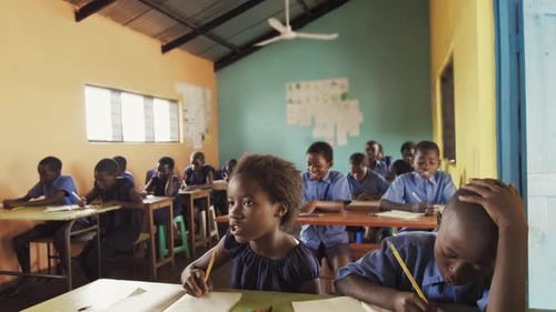Front View of Classroom of African Students , in a Lesson,
