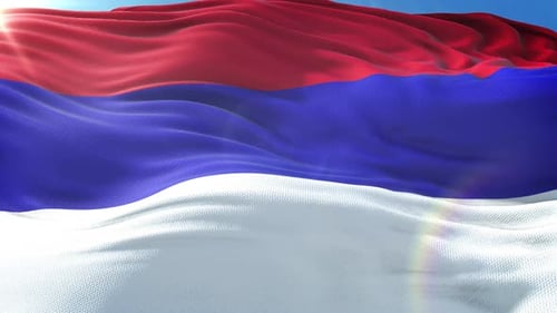 Realistic Red Blue White Fabric Flag Waving Animation