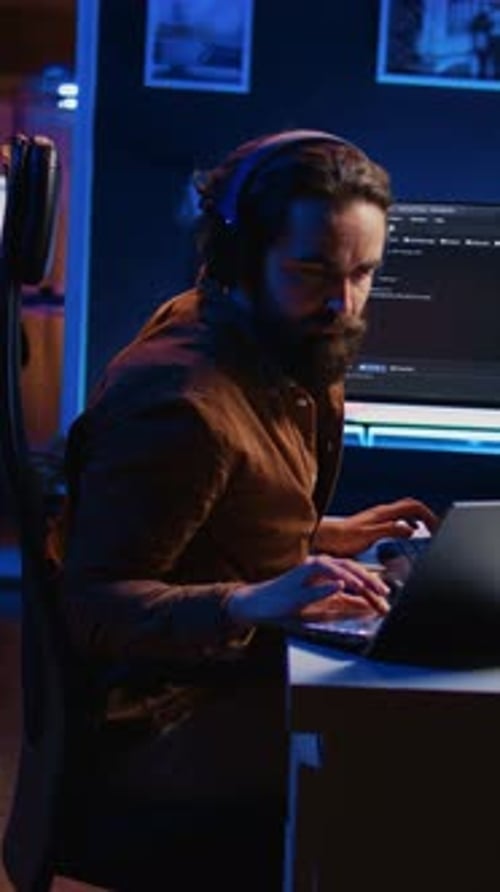 Developer Typing Code in Home Office to Develop Software Application