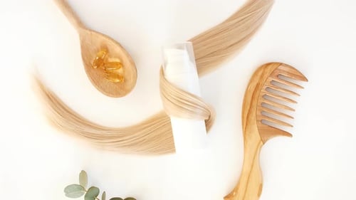 Blonde Hair with Comb and Hair Care Product